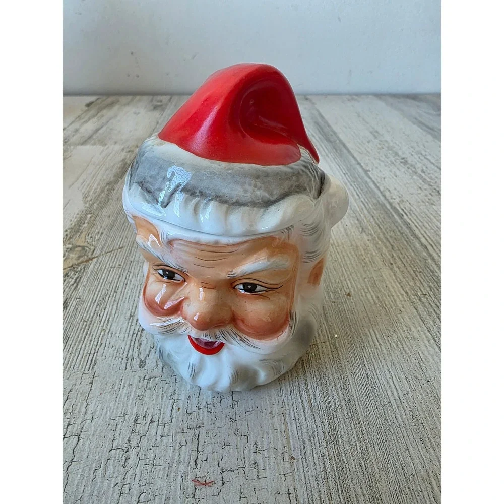 Ceramic lidded Santa vintage hat Xmas tree